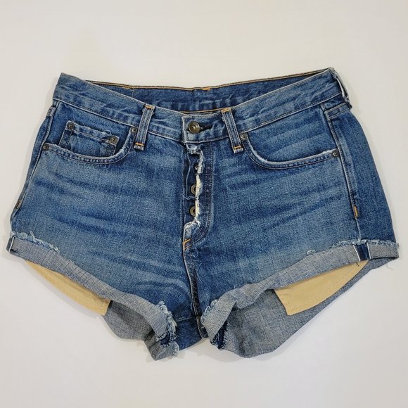 Rag & Bone Marilyn High Rise Button Fly Mini Denim Shorts in Weston - Picture 4 of 11